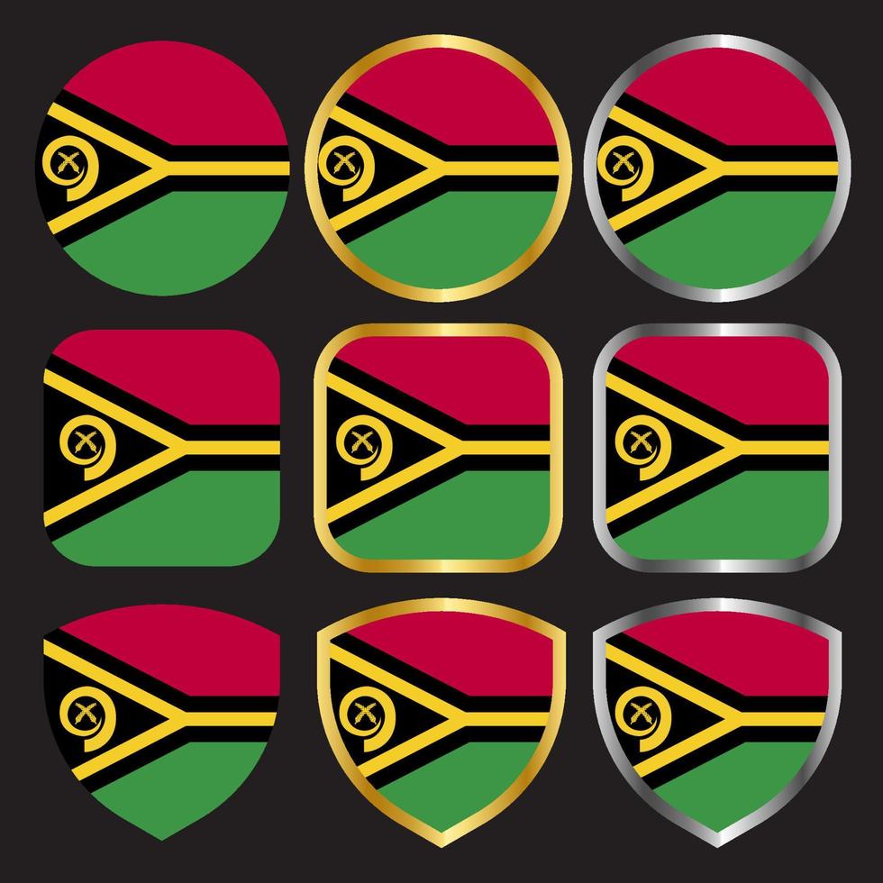 vanuatu flag vector icon set with gold and silver border