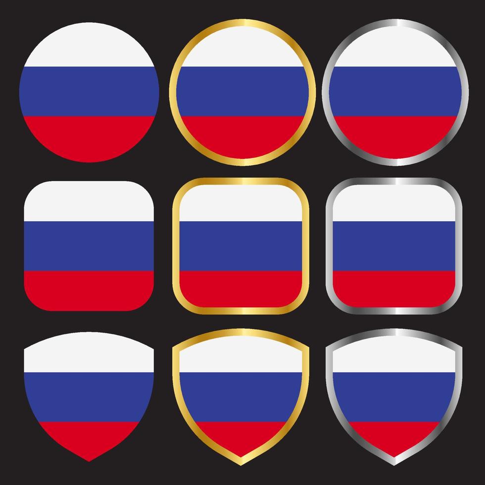 russia flag vector icon set with gold and silver border