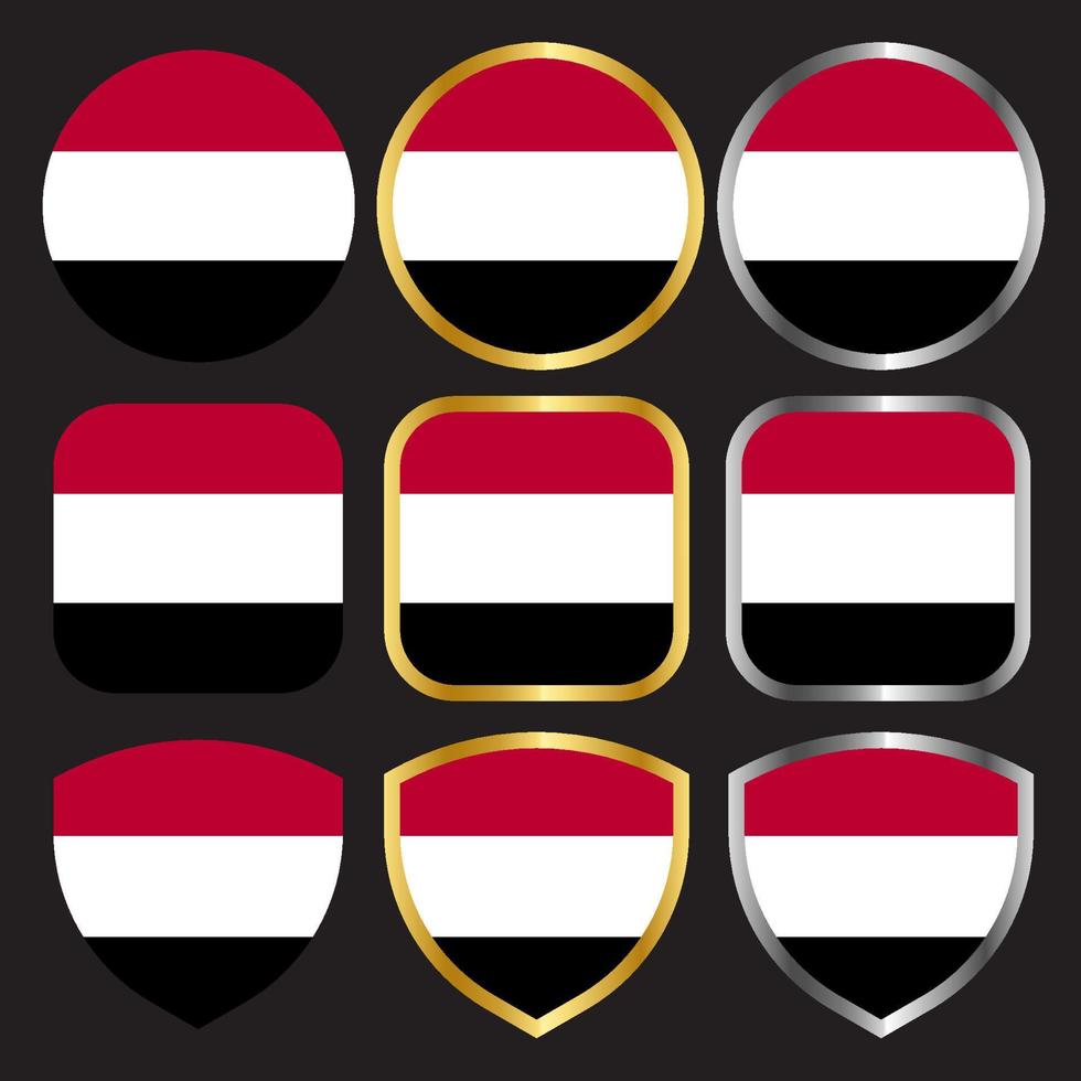 yemen flag vector icon set with gold and silver border