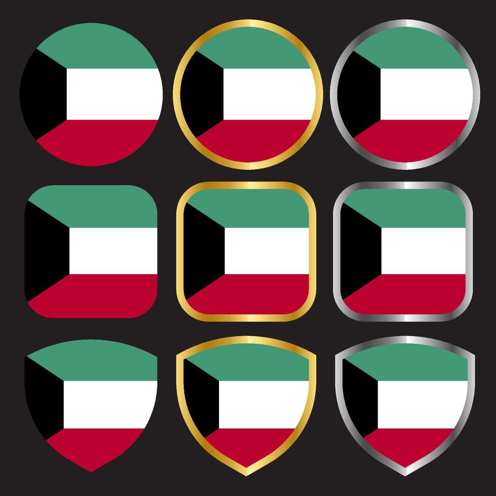 kuwait flag vector icon set with gold and silver border