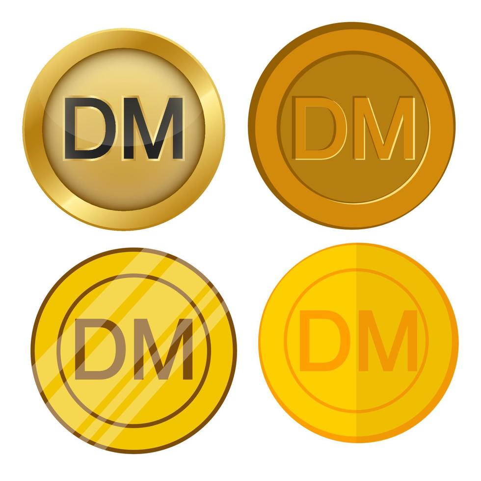 cuatro monedas de oro de estilo diferente con conjunto de vectores de símbolo de moneda de marca alemana