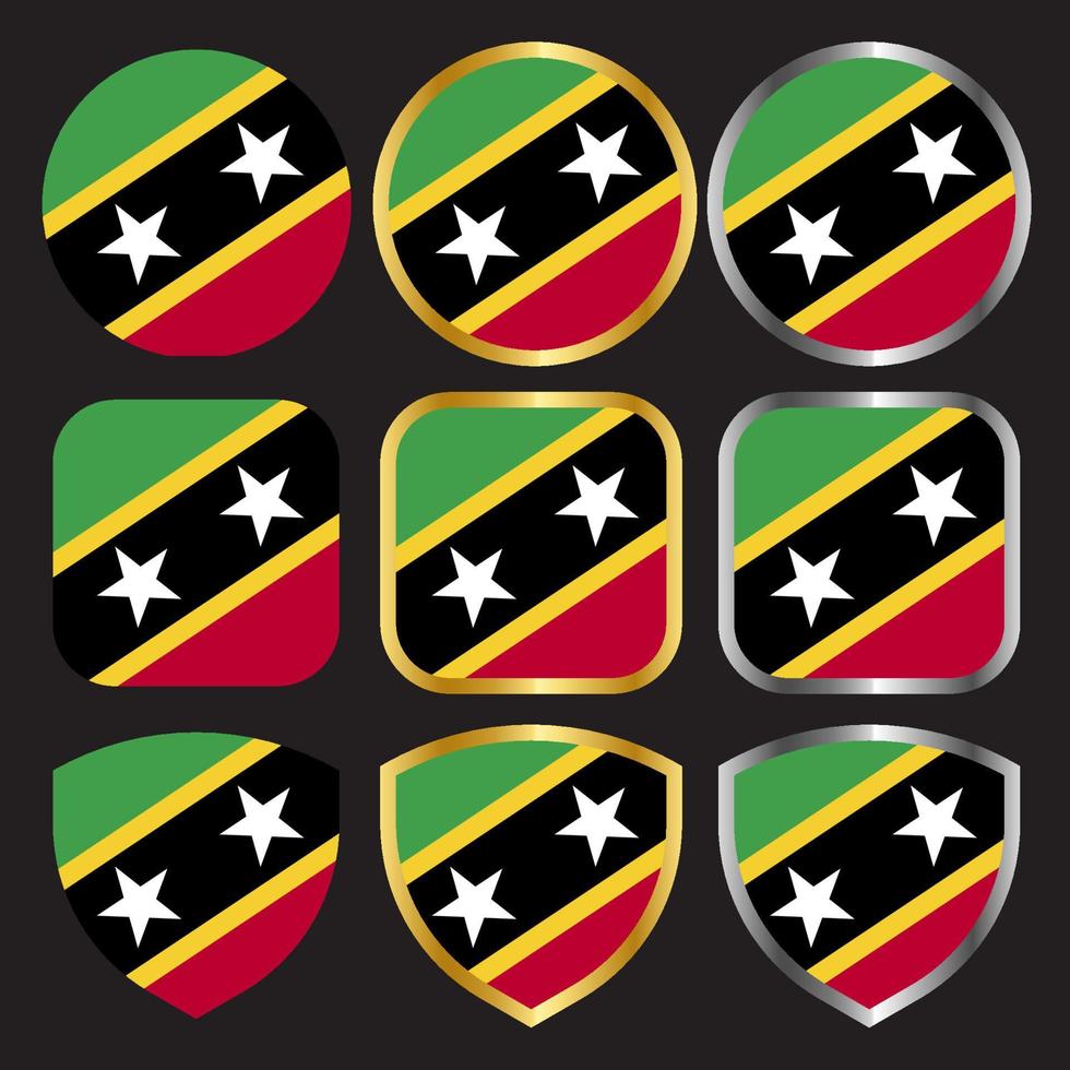 saint kitts flag vector icon set with gold and silver border