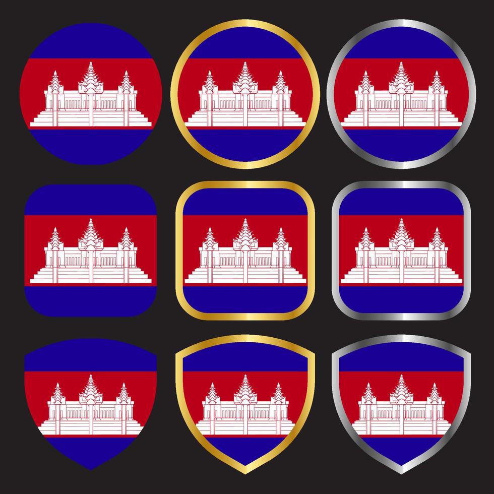 cambodia flag vector icon set with gold and silver border