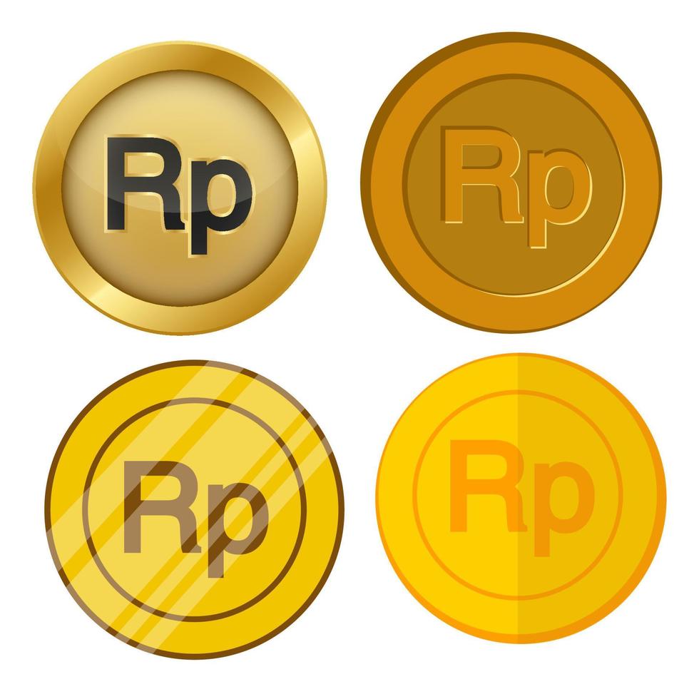 cuatro monedas de oro de estilo diferente con conjunto de vectores de símbolo de moneda rupia