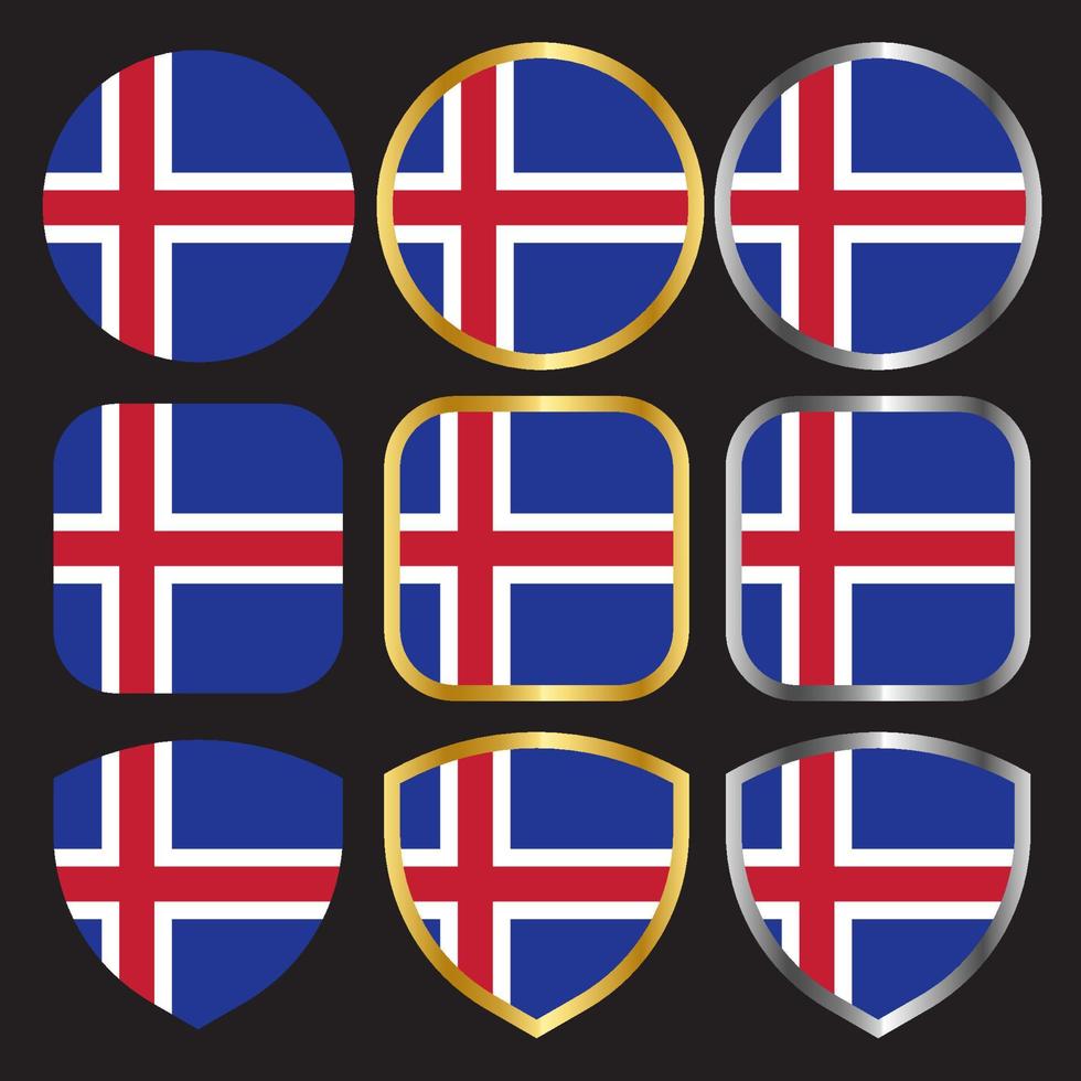 iceland flag vector icon set with gold and silver border