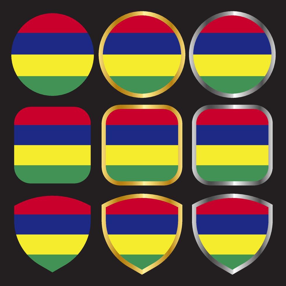 mauritius flag vector icon set with gold and silver border