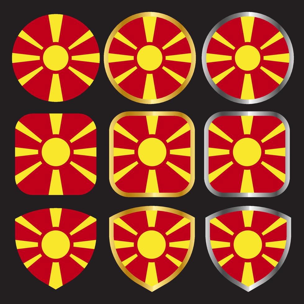 icono de vector de bandera de macedonia con borde dorado y plateado