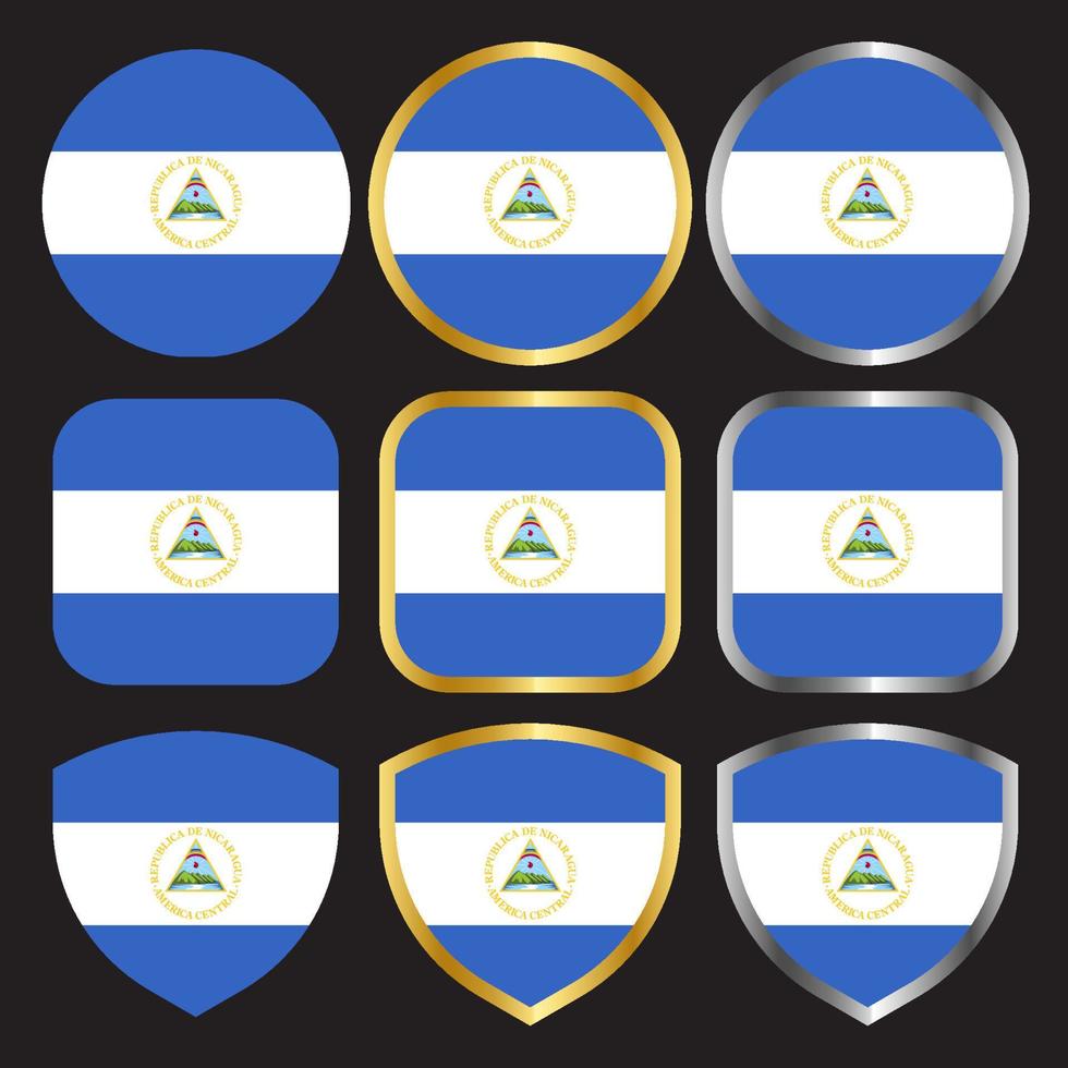 nicaragua flag vector icon set with gold and silver border-01