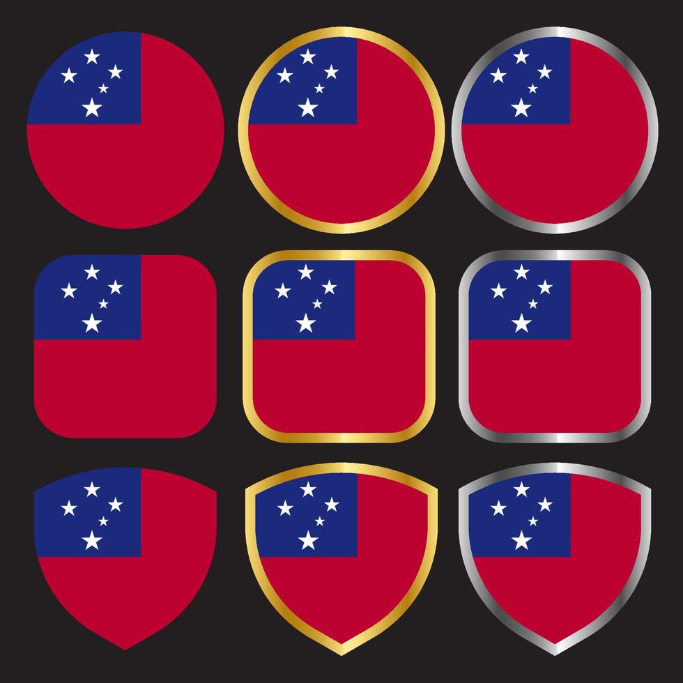 samoa flag vector icon set with gold and silver border