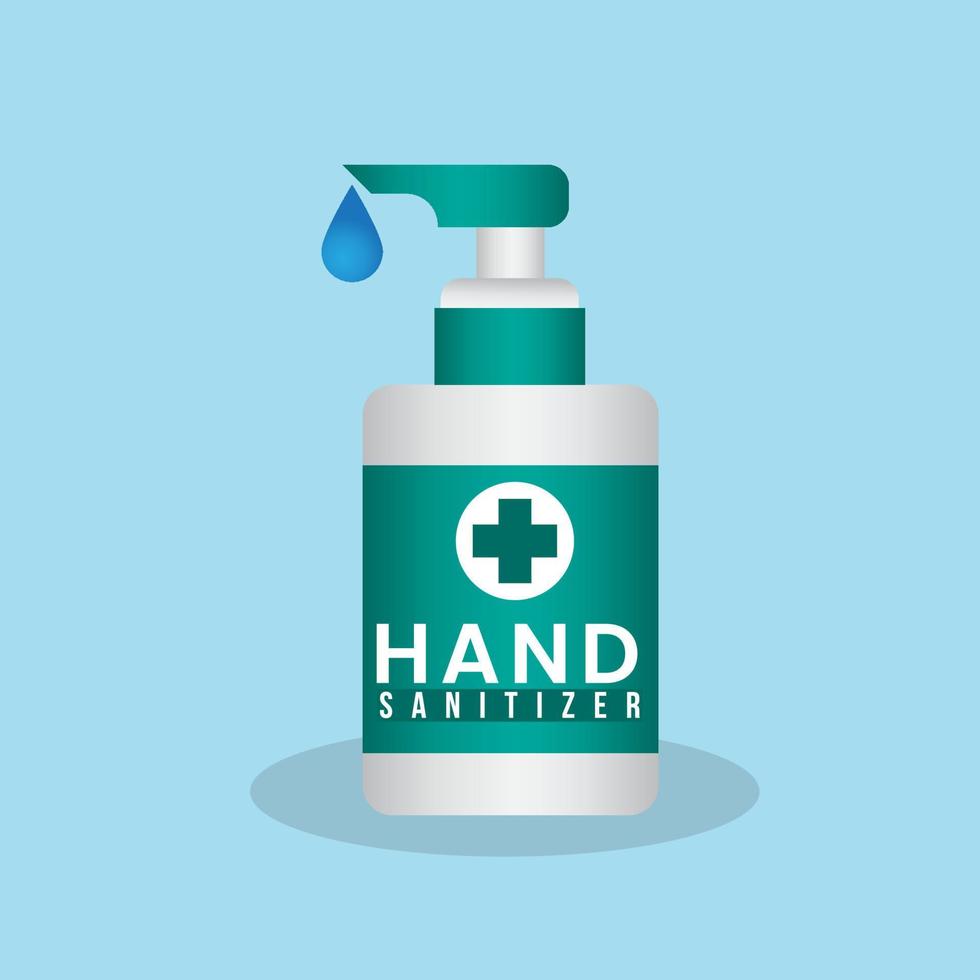 Ilustración de vector de gel de lavado de botella de bomba de desinfectante de manos azul turquesa