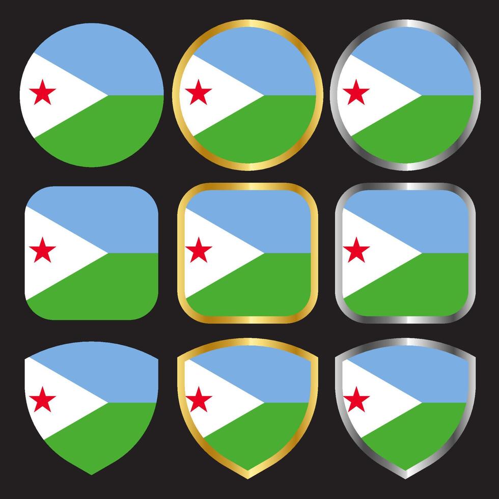 icono de vector de bandera de djibouti con borde dorado y plateado