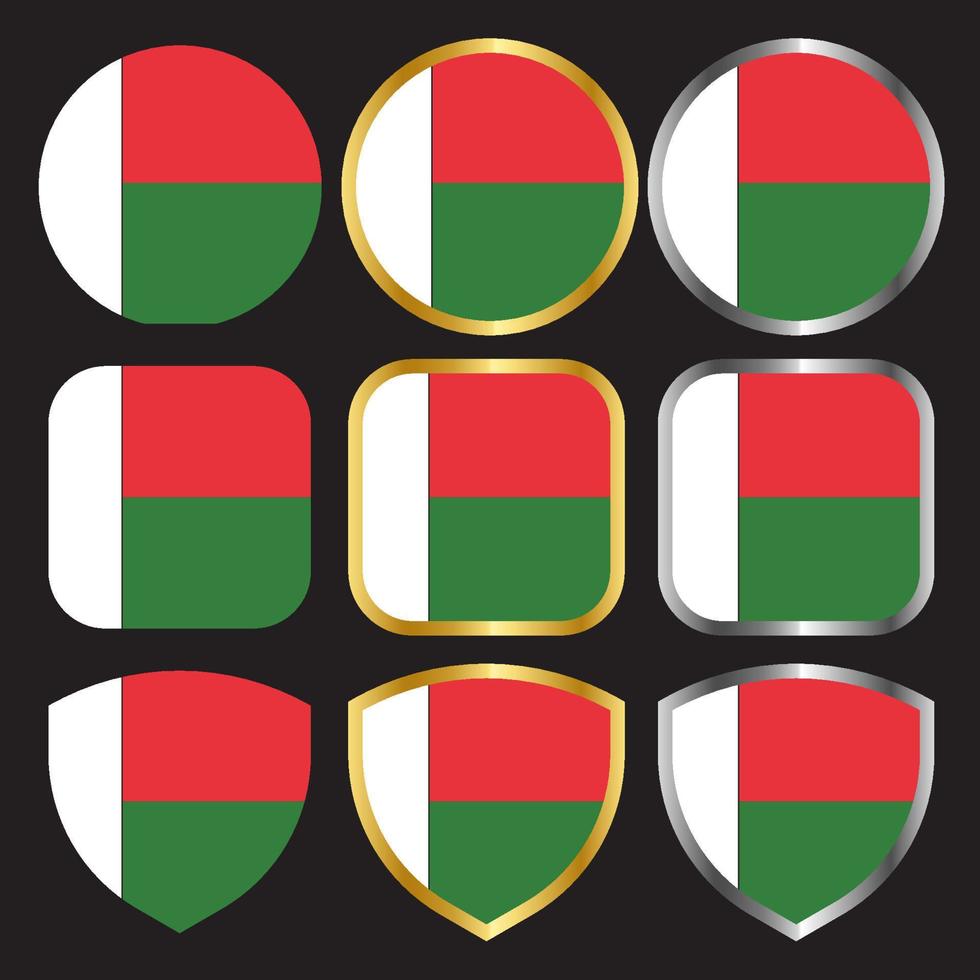 madagascar flag vector icon set with gold and silver border