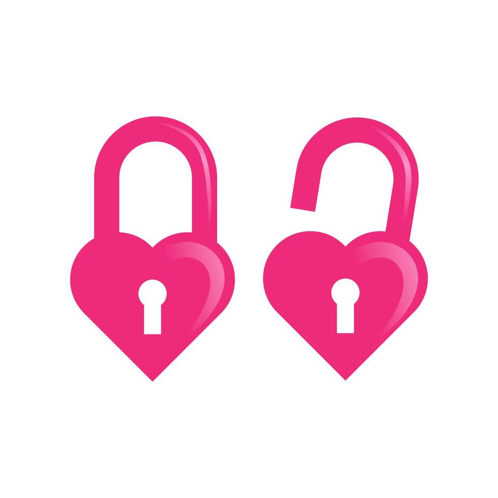 sweet and cute pink love lock and unlock icon set vector