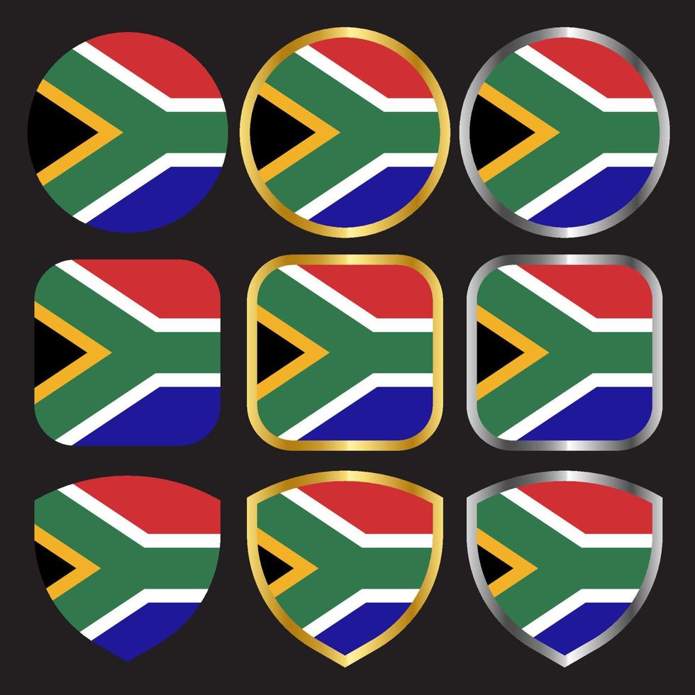 south africa flag vector icon set with gold and silver border