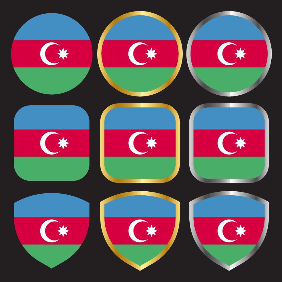 icono de vector de bandera de azerbaiyán con borde dorado y plateado