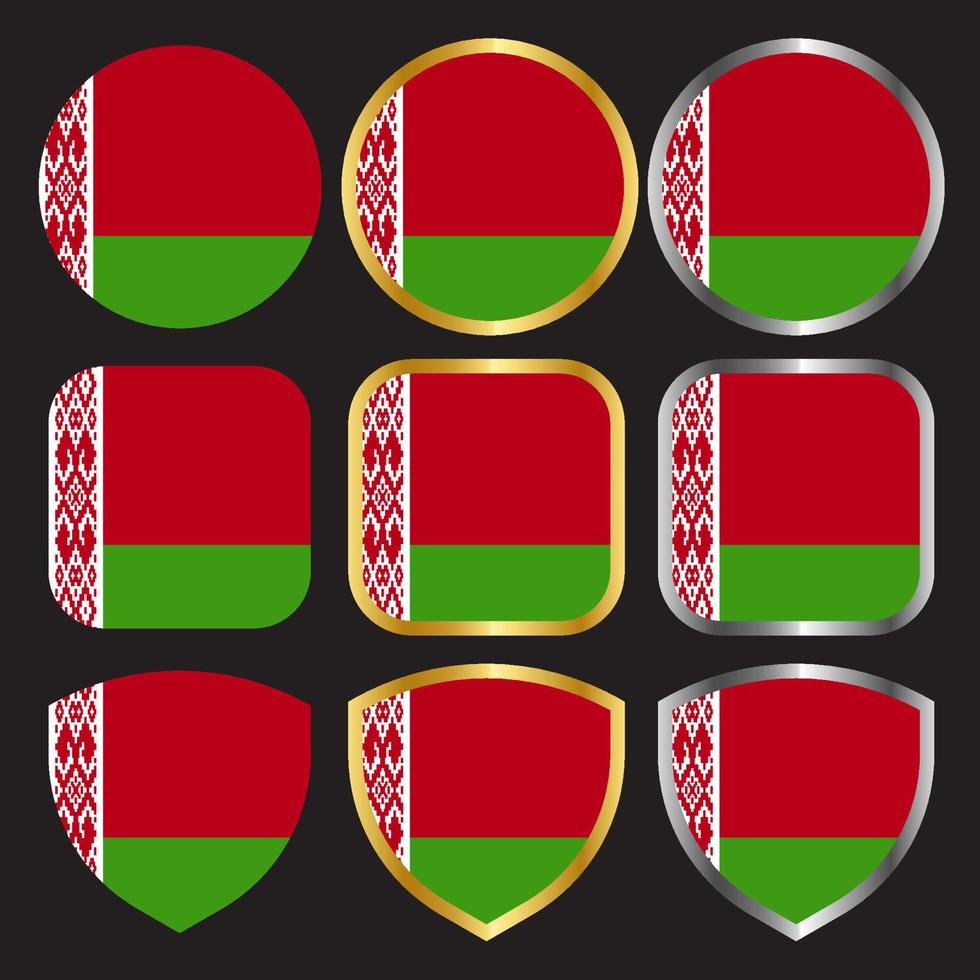 belarus flag vector icon set with gold and silver border