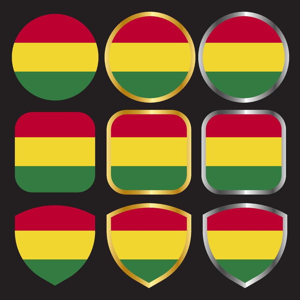 bolivia flag vector icon set with gold and silver border