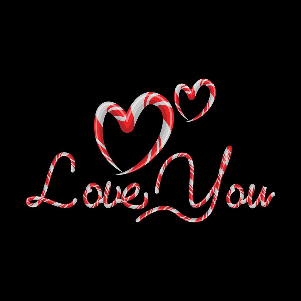candy cane love you text with heart shapes vector