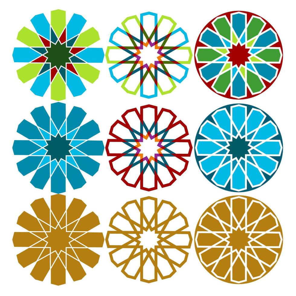 colorful beautiful circle decorative islamic pattern vector set-01