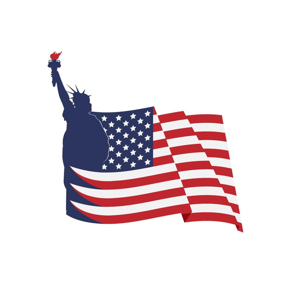 silhouette liberty logo with usa america flag vector illustration