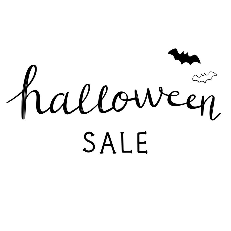 Halloween sale vector lettering. Beautiful calligraphy with bats