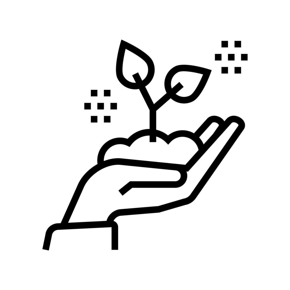hand holding growing plant line icon vector illustration
