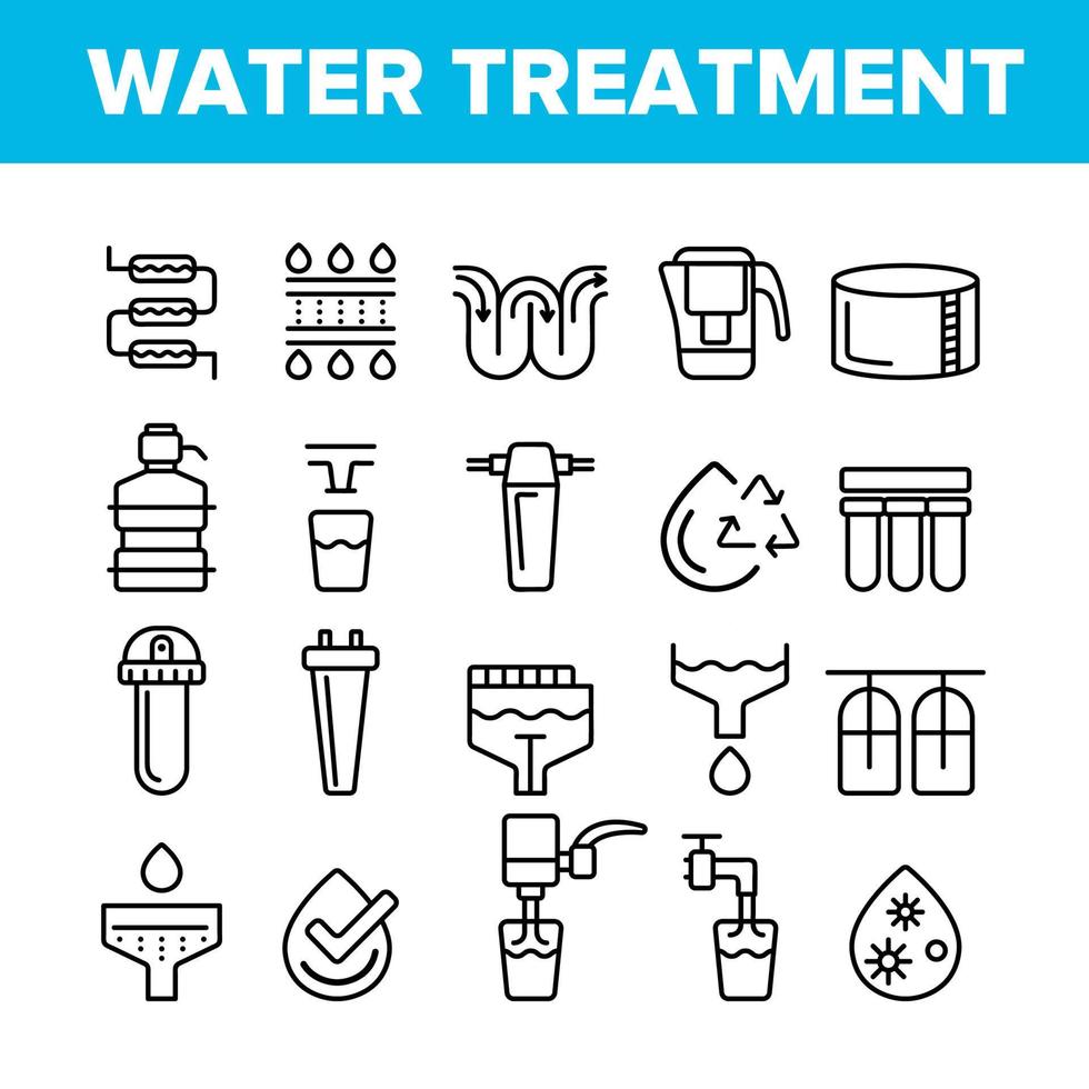 Water Treatment Vector Thin Line Icons Set