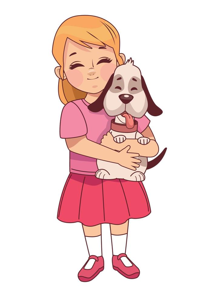 little girl lifting dog vector