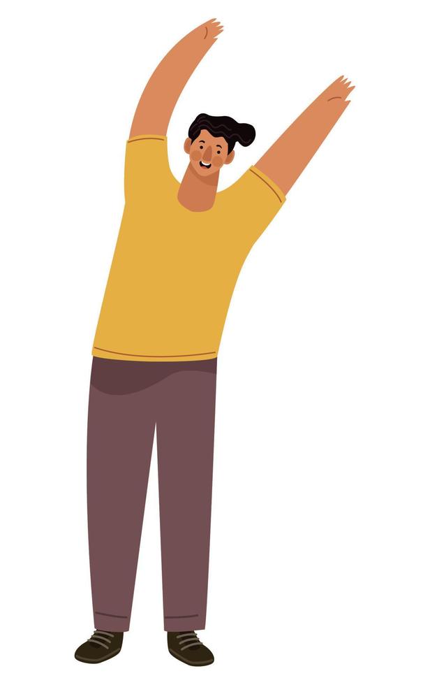 young man with hands up vector