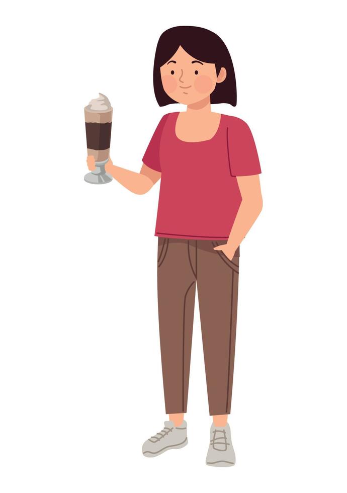 mujer bebiendo cafe helado vector