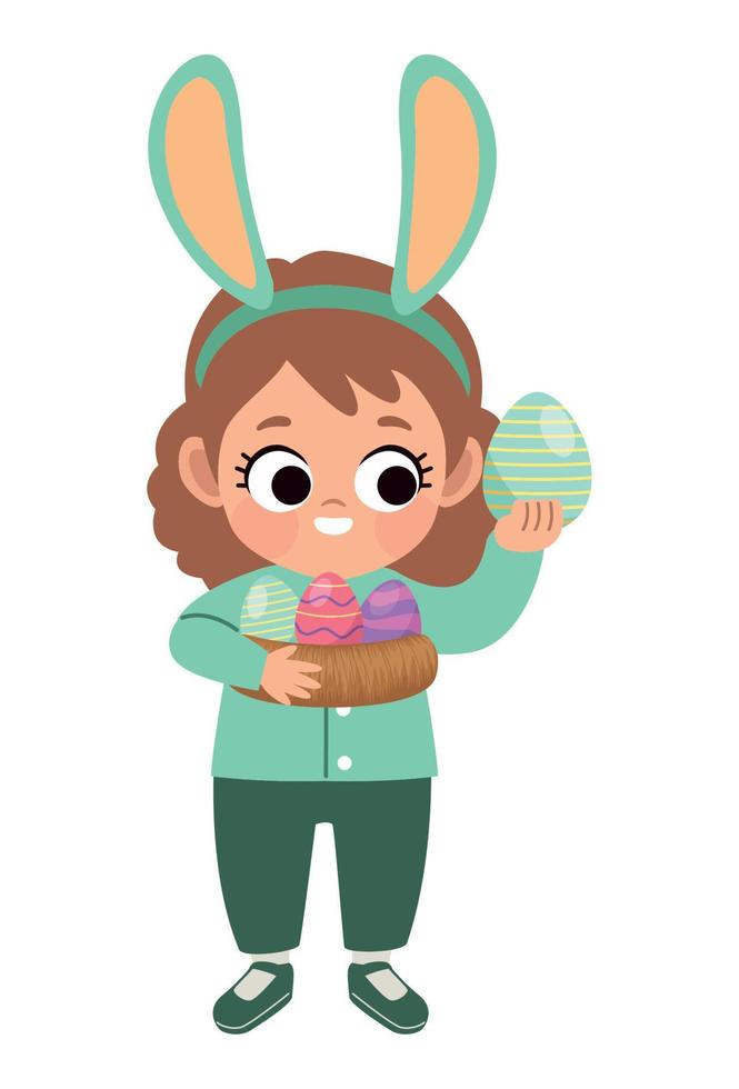 chica con huevos de pascua vector