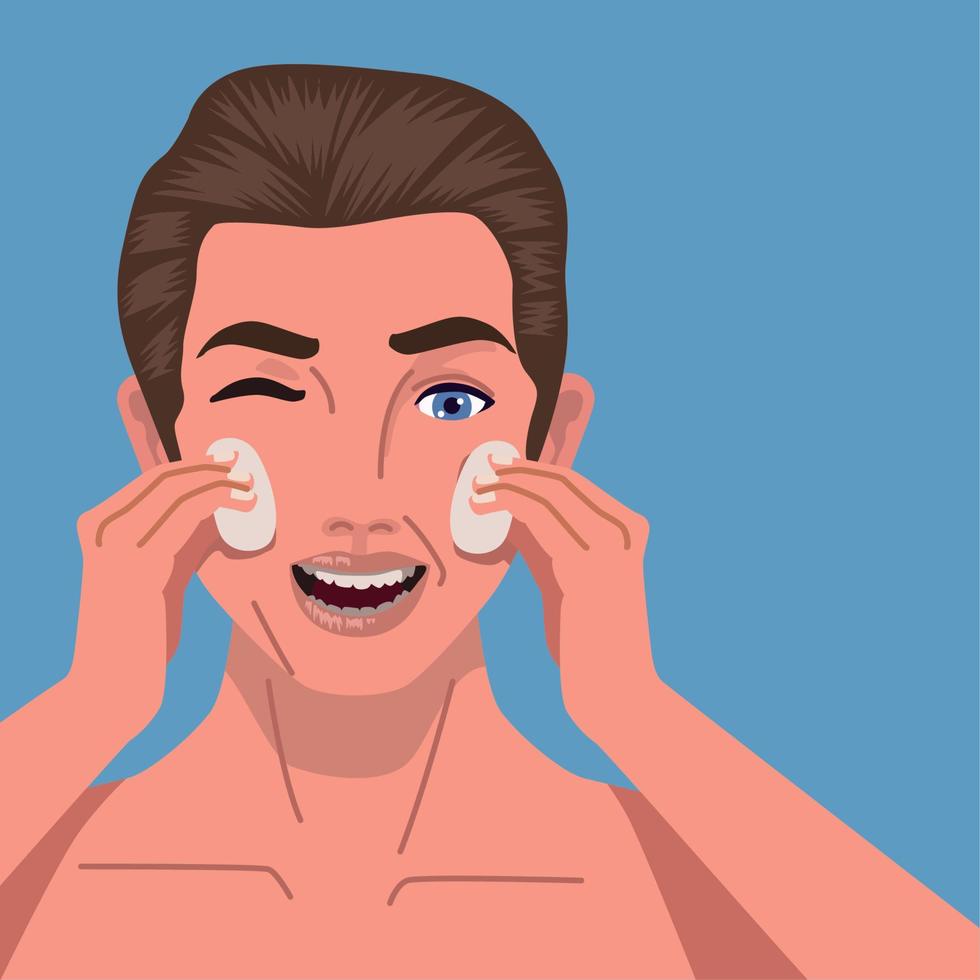 young man applying mask scene vector