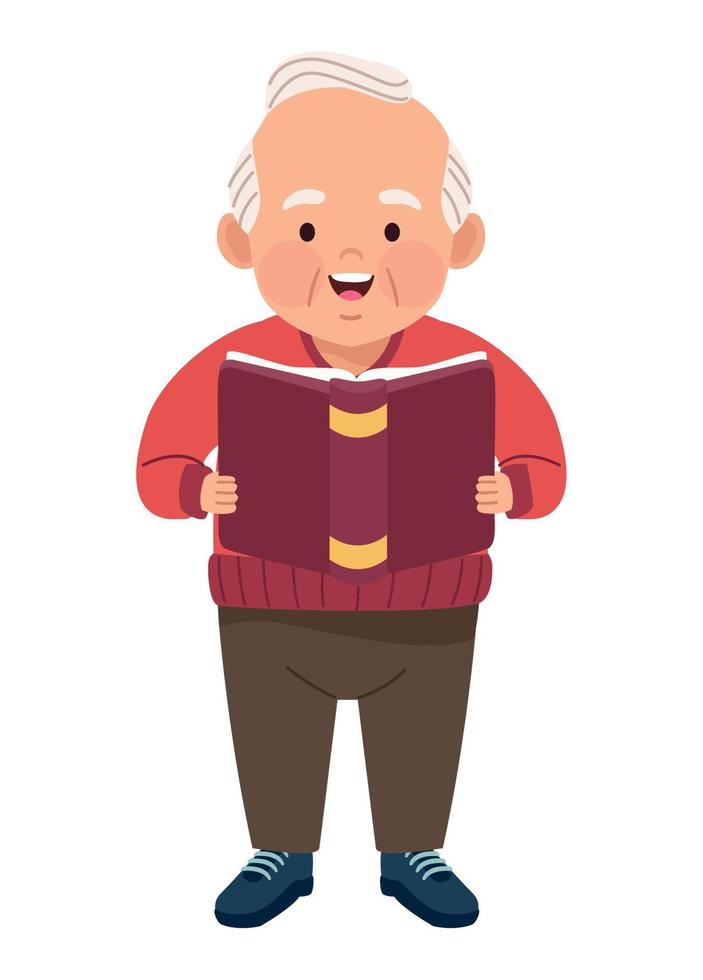 old man reading book standing vector