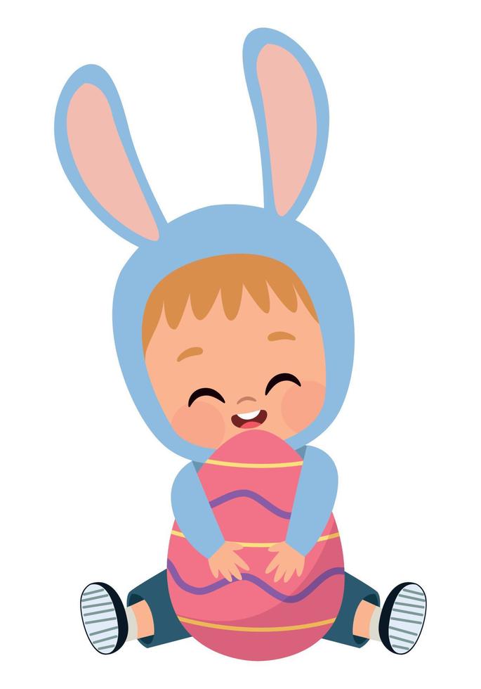 boy hugging easter egg vector