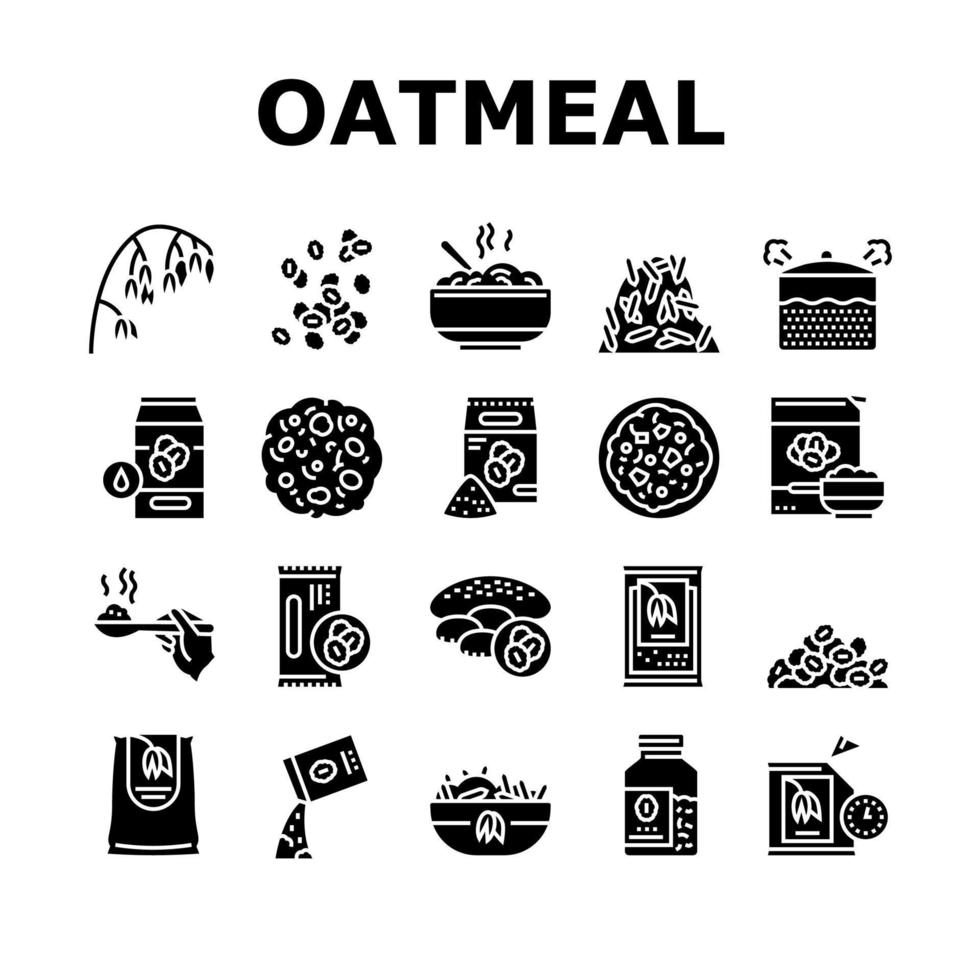 Oatmeal Nutrition Collection Icons Set Vector