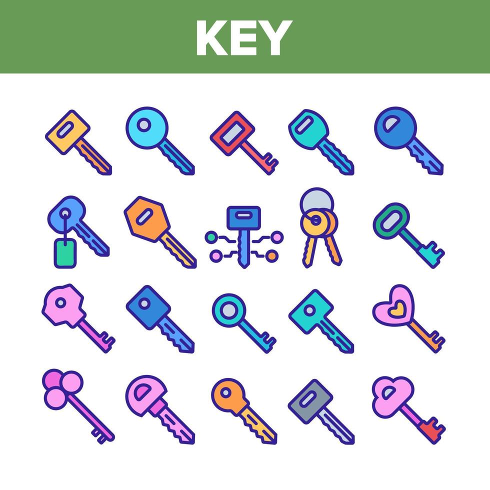 Key Collection Different Elements Icons Set Vector