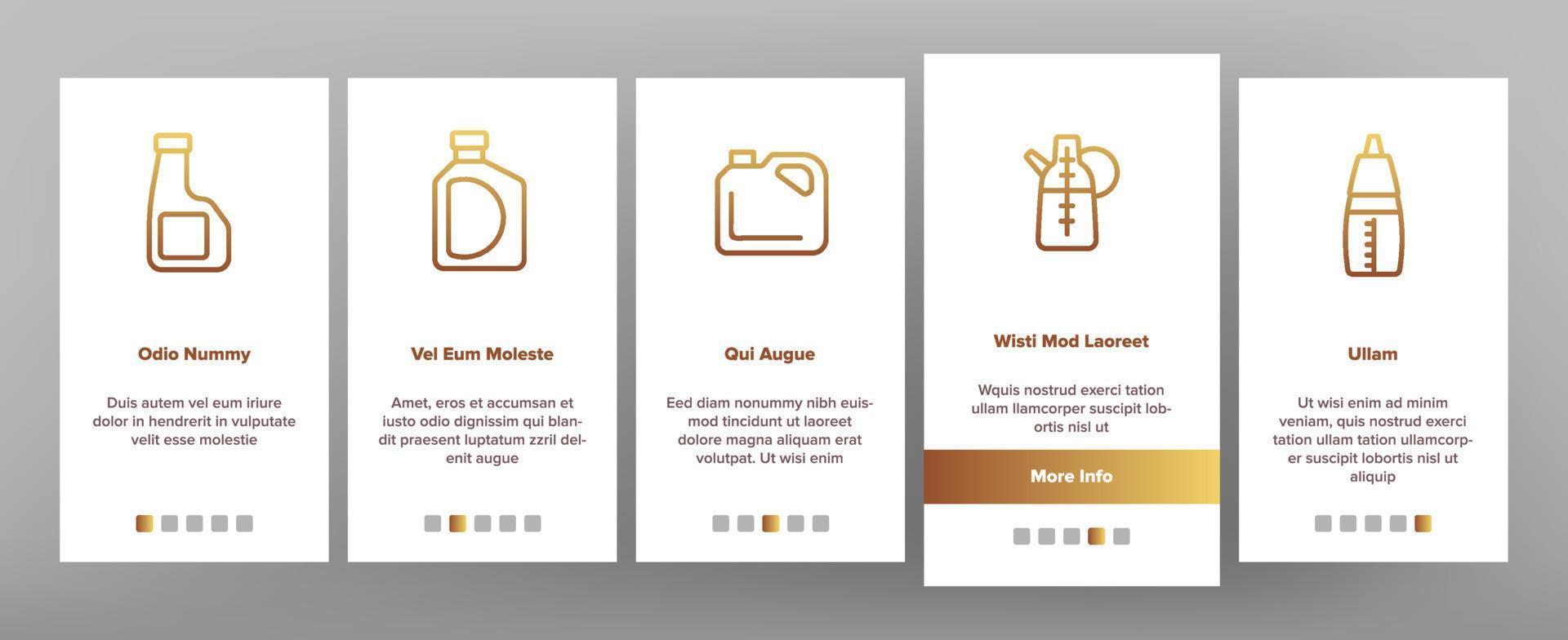 Oil Bottle Package Onboarding Icons Set Vector