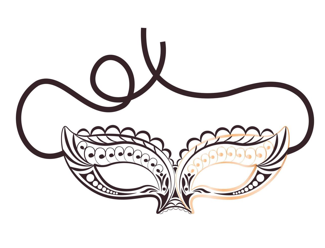 Lace mask vector stock illustration. The Carnival of Venice. Satin ribbons. Black and gold color. Isolated on a white background.