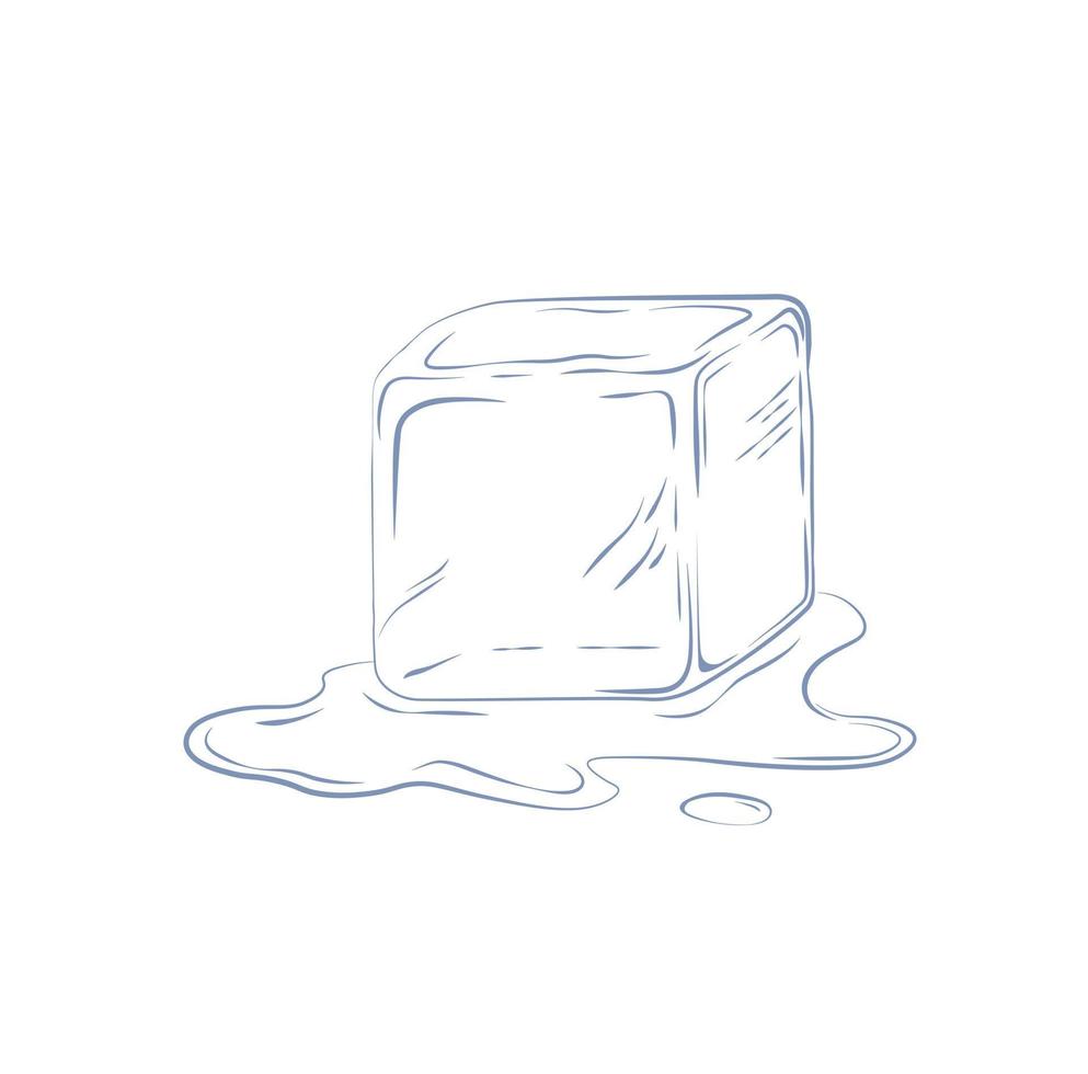Ice cube vector stock illustration. Melted water. Elements for cold cocktails. The silhouette is monochrome. Isolated on a white background.