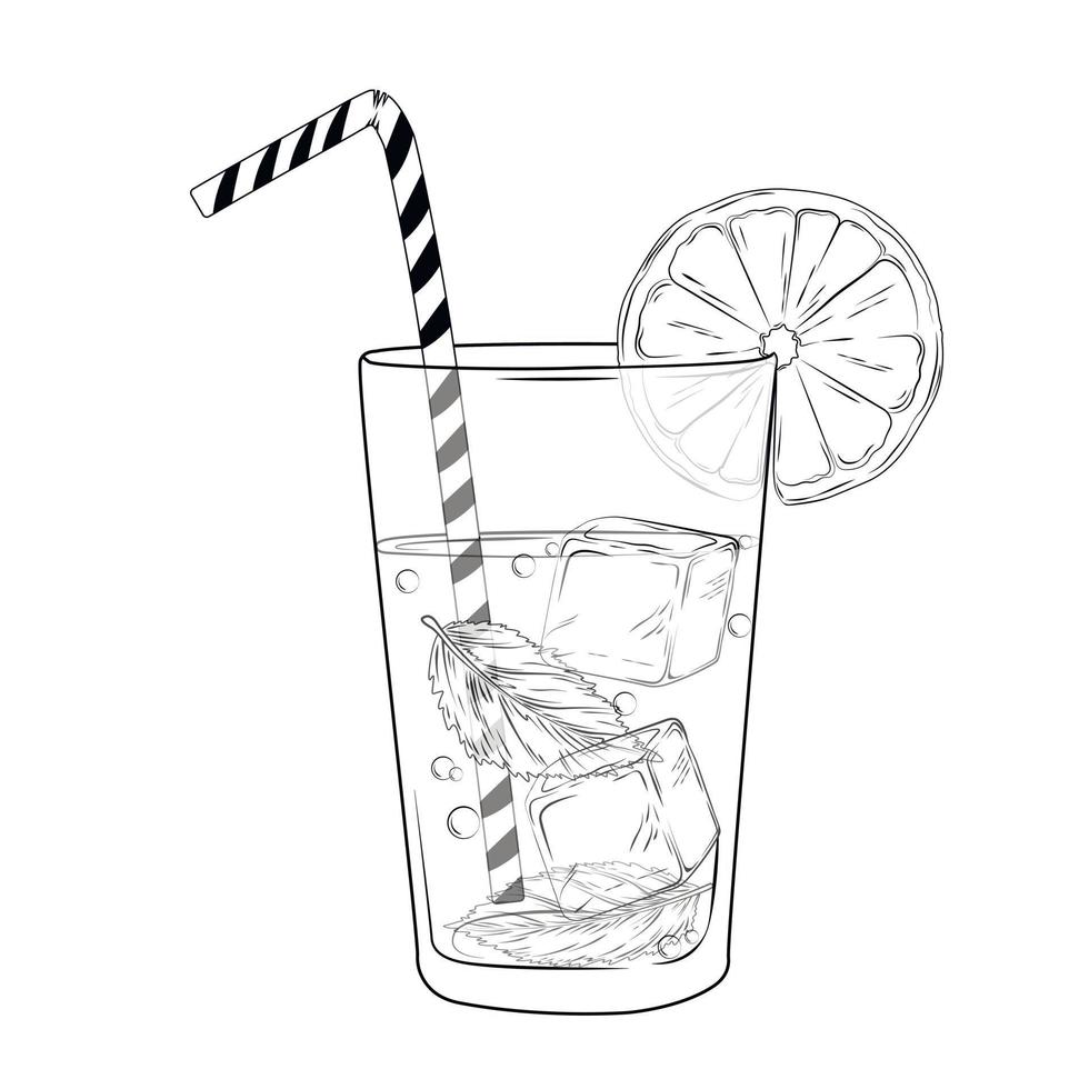 mojito vector stock ilustración. cóctel alcohólico fresco. soda, lima, cubitos de hielo, hojas de menta en un vaso de vidrio. Aislado en un fondo blanco.