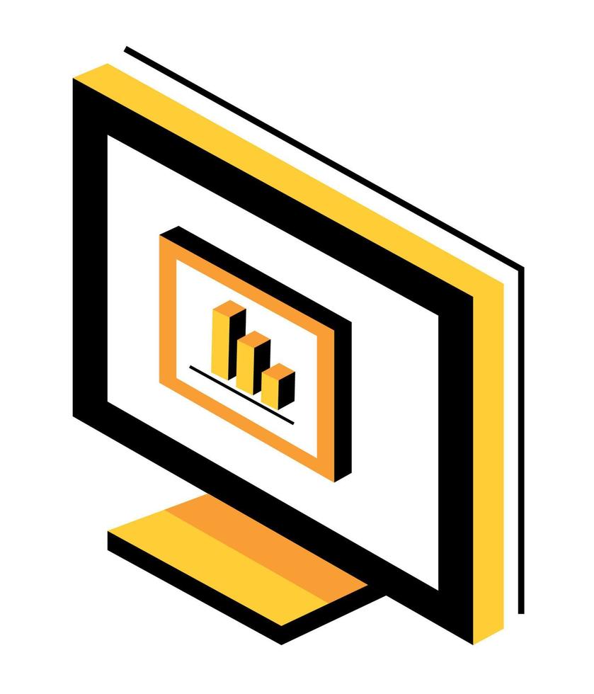 isometric desktop with statistics vector