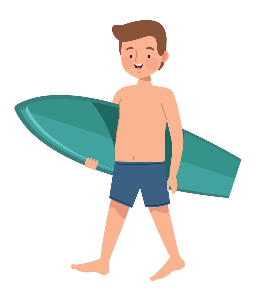 man with green surfboard vector