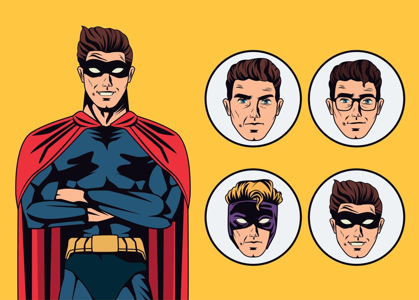 superhero and heads pop art vector