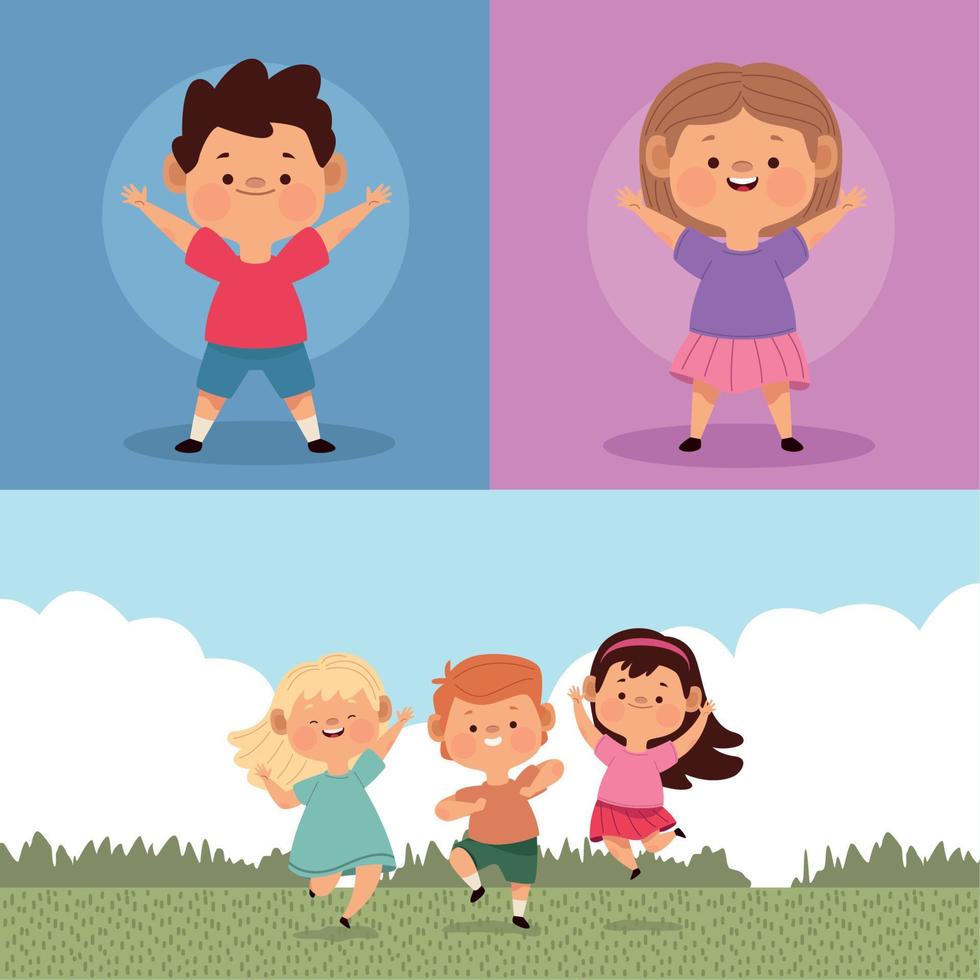 five little kids characters vector