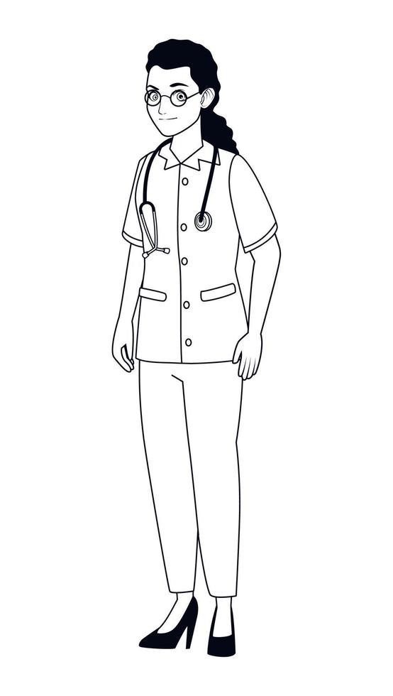 mujer doctora para colorear vector