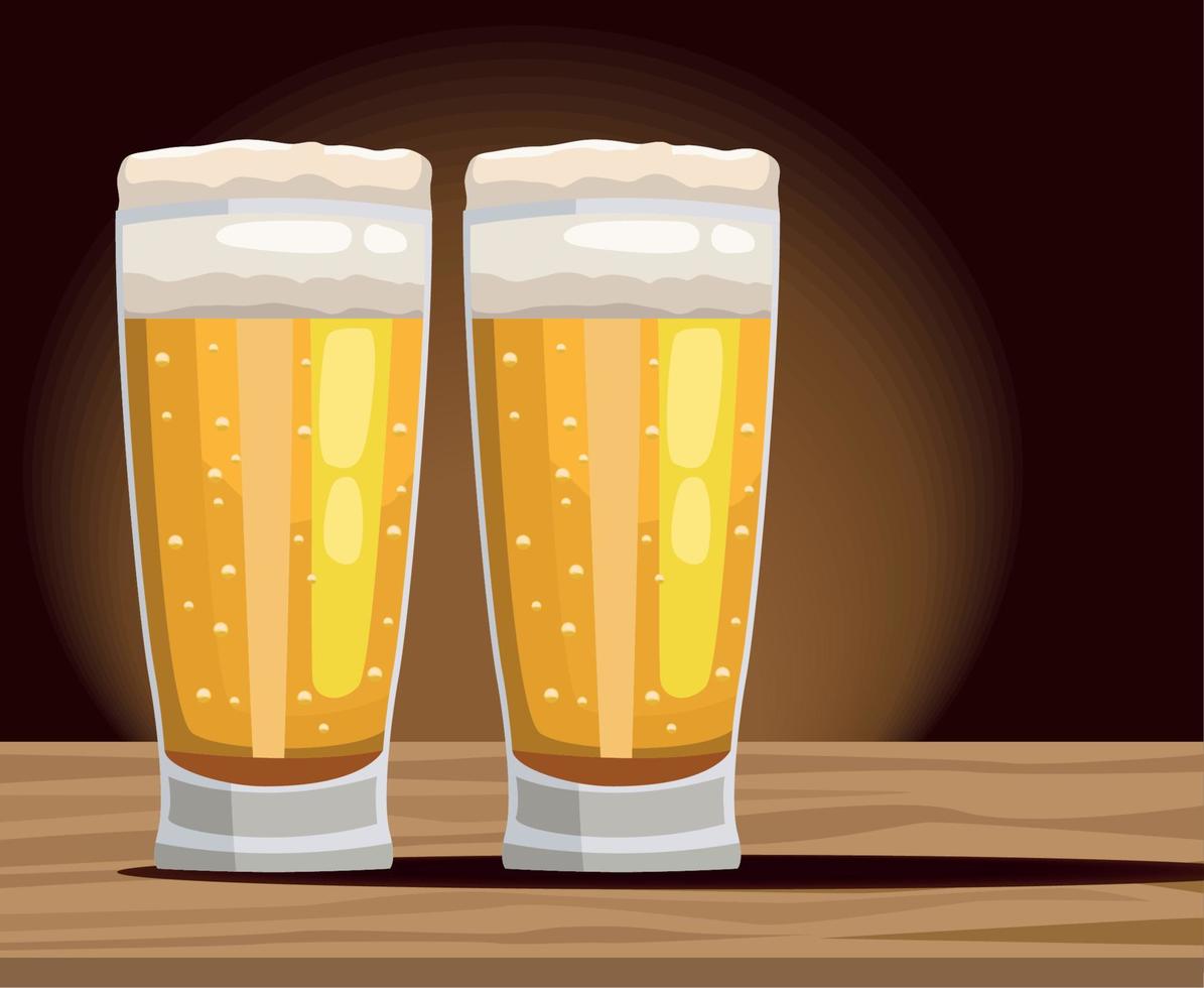 two beers glasses drinks vector