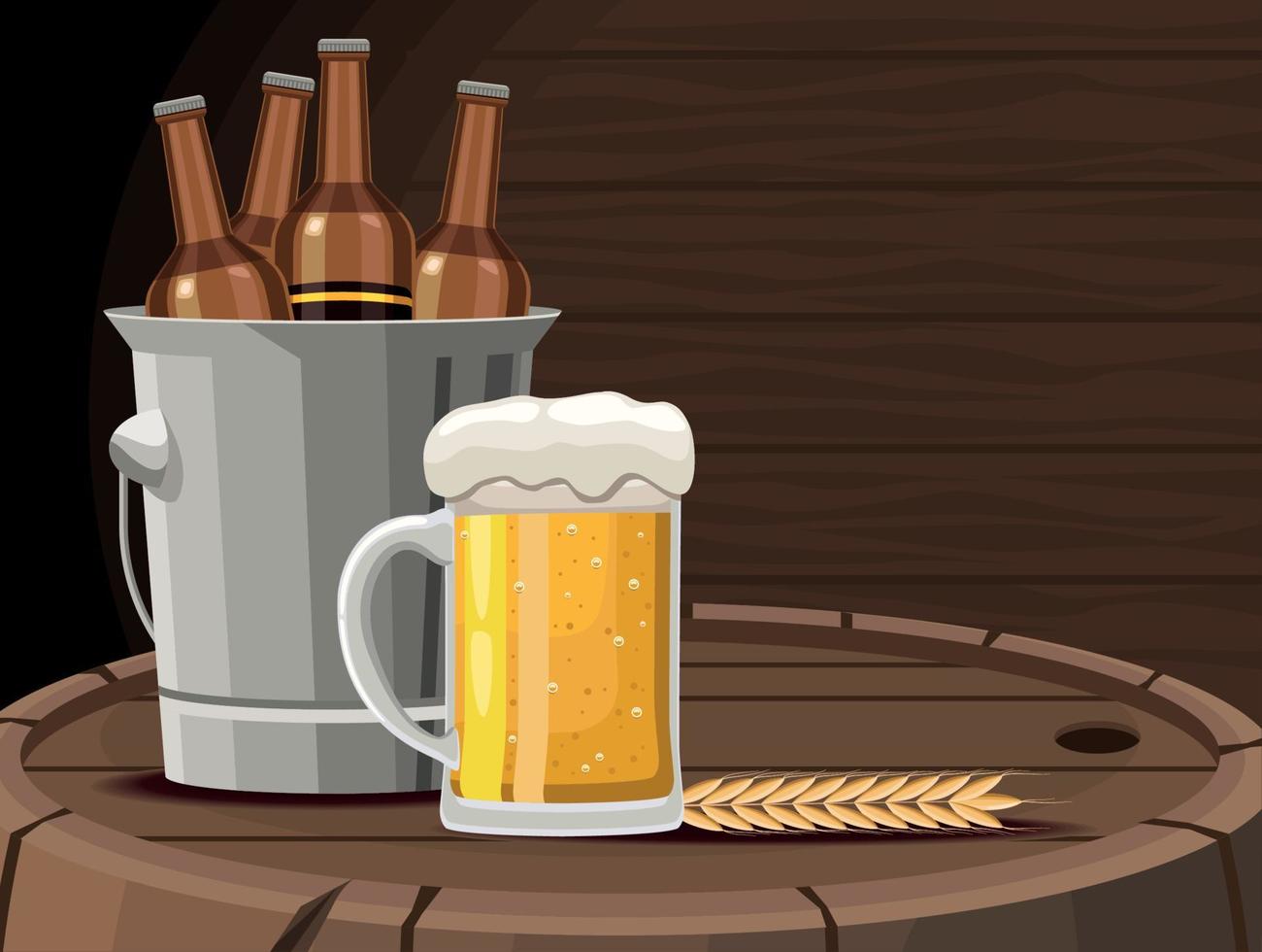 beers in barrel wooden vector