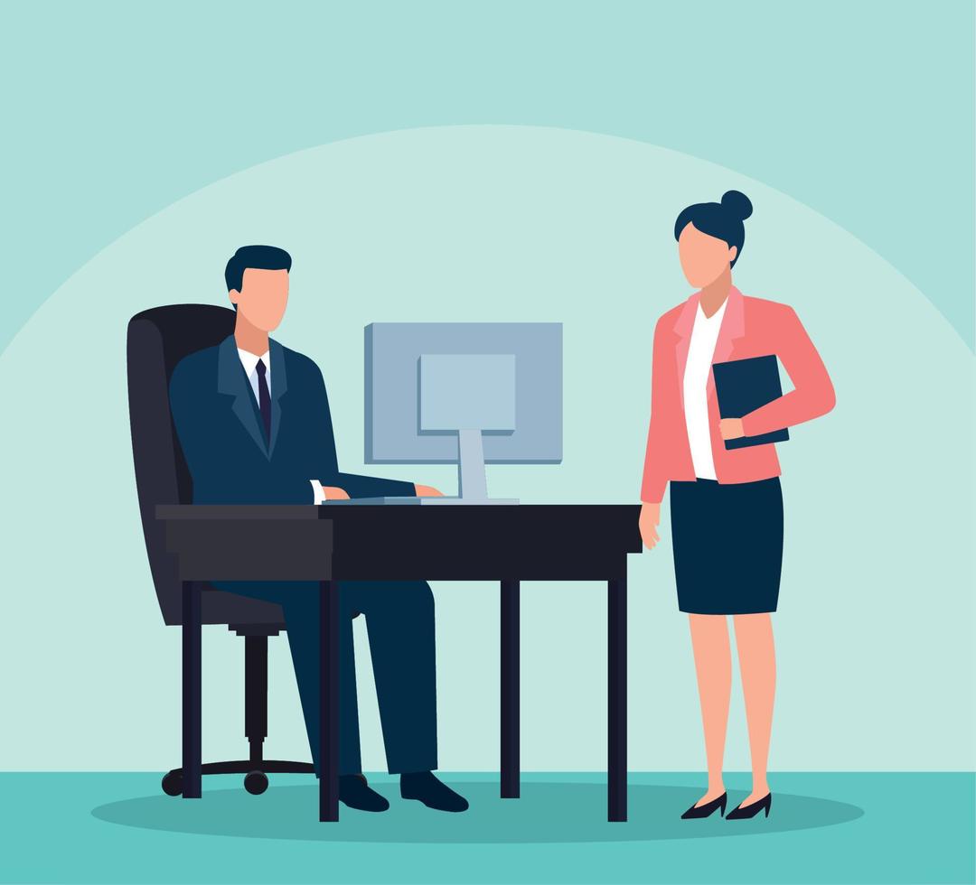 business couple with desktop vector