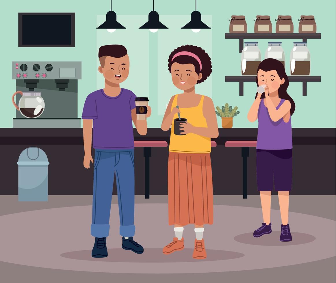 persons in coffee shop vector