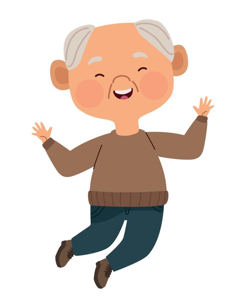 asian old man jumping vector